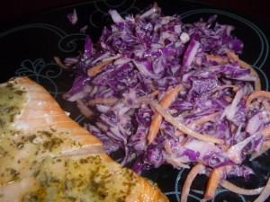 Bad pic, but it's a really pretty slaw that makes a great plating accent - AND is super tasty!