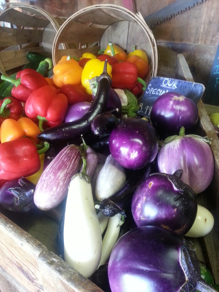 Gorgeous eggplants and peppers