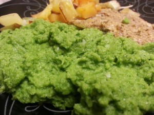 Kale Recipe - Bad plating picture of Coconut Kale Cauliflower Mash (served with crusted fish and sauteed gypsy peppers)