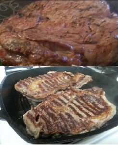 Broiled (top) vs Grilled Rib Eye (bottom)