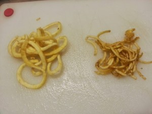 Thick cut noodles on the left, thin cut on the right. I highly recommend using only THICK cut for eggplant.