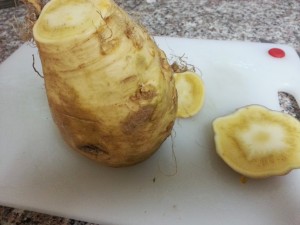 First, I decapitated the poor rutabaga before skinning him alive