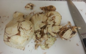 The celeriac hacked to pieces